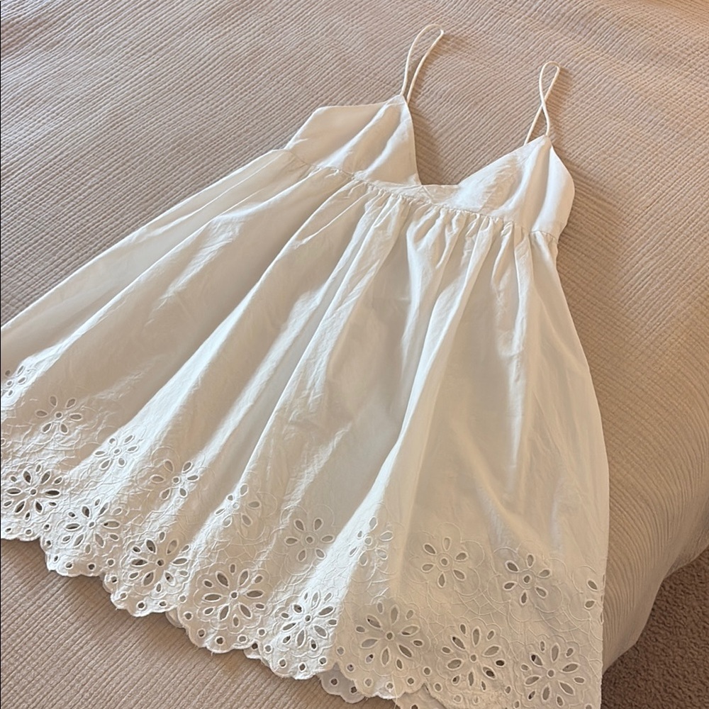 Zara White Sleeveless Dress with Eyelet Hem